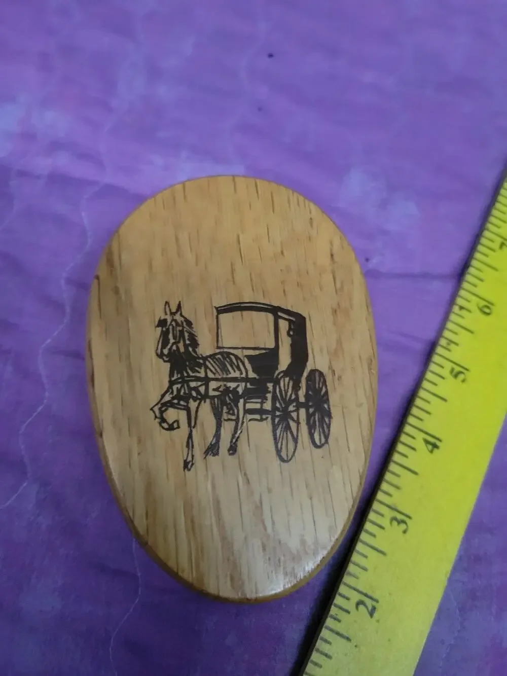Oak Wood Towel Holder - Kitchen or Bath Hook, Amish Farmhouse Horse Buggy Marble